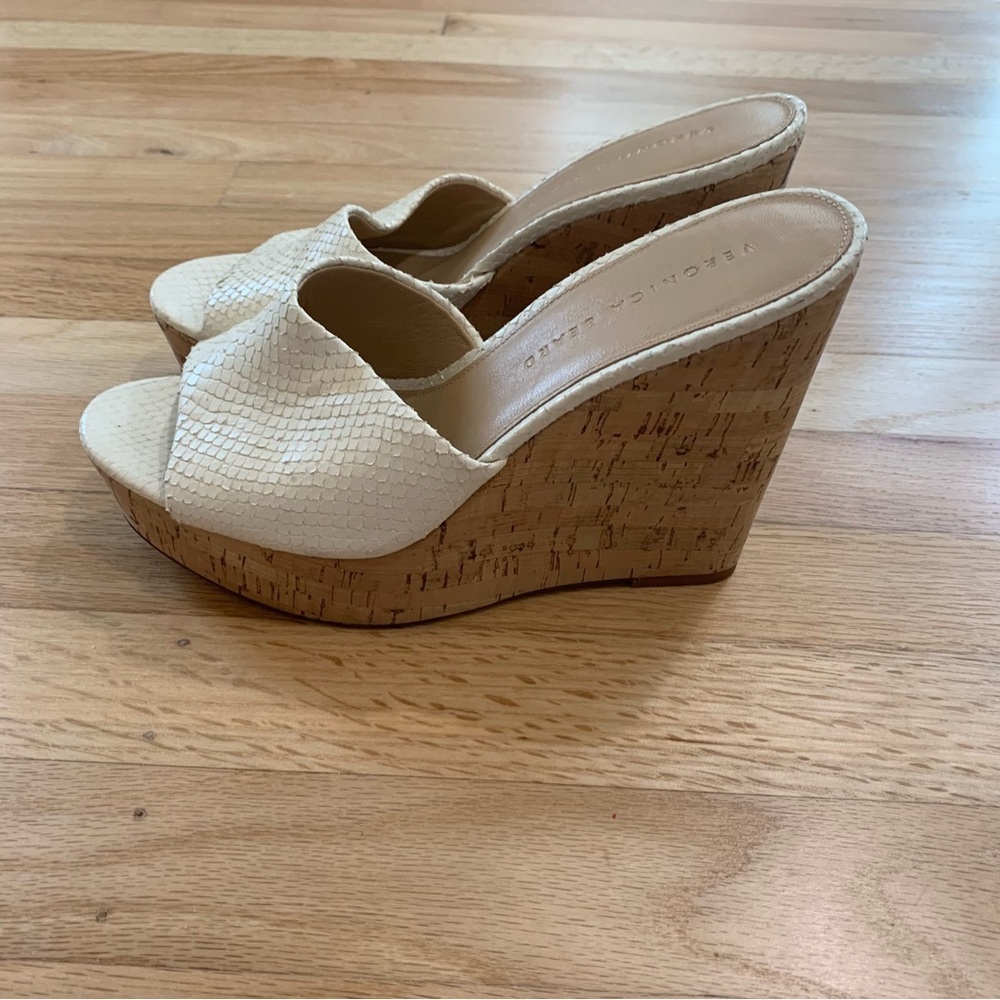Veronica Beard White Python High Cork Wedges Size… - image 2